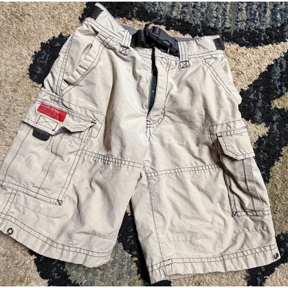 Paco Sport Boys Khaki Cargo Shorts Size 6 Tan Belted Utility Hiking Outdoor